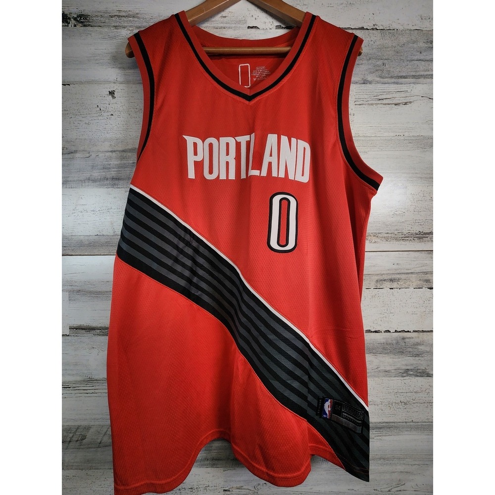 NBA Portland Trail Blazers‎ Damian Lillard Jersey Men XXL Red Stripe Swingman